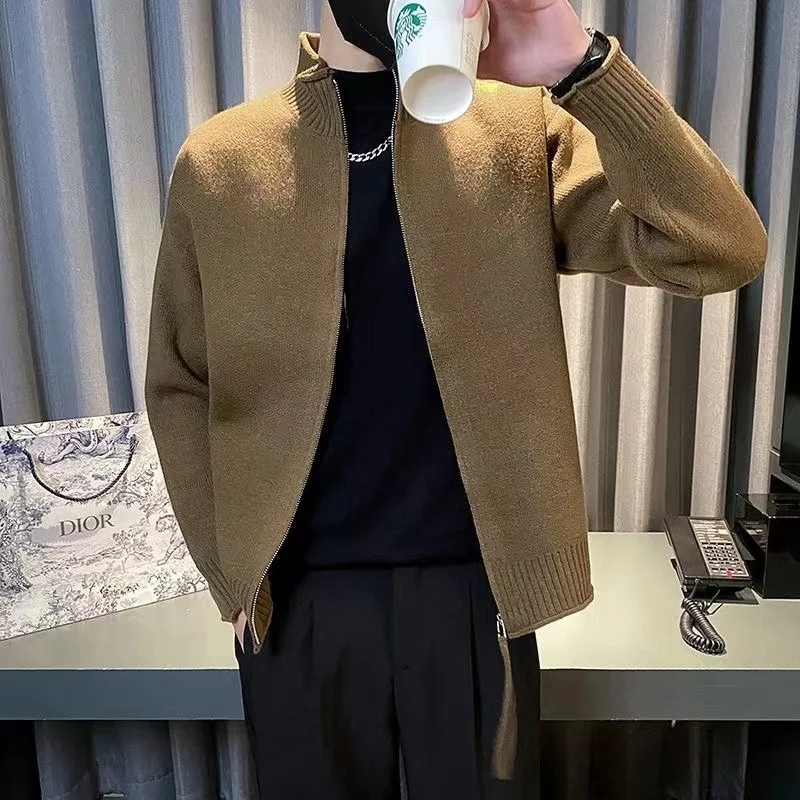 

Loose Fit Knitted Cardigan Men's Casual Sle Long Sve Stand Collar Sweater Outerwear Comfortable Breathable Polyester Fiber