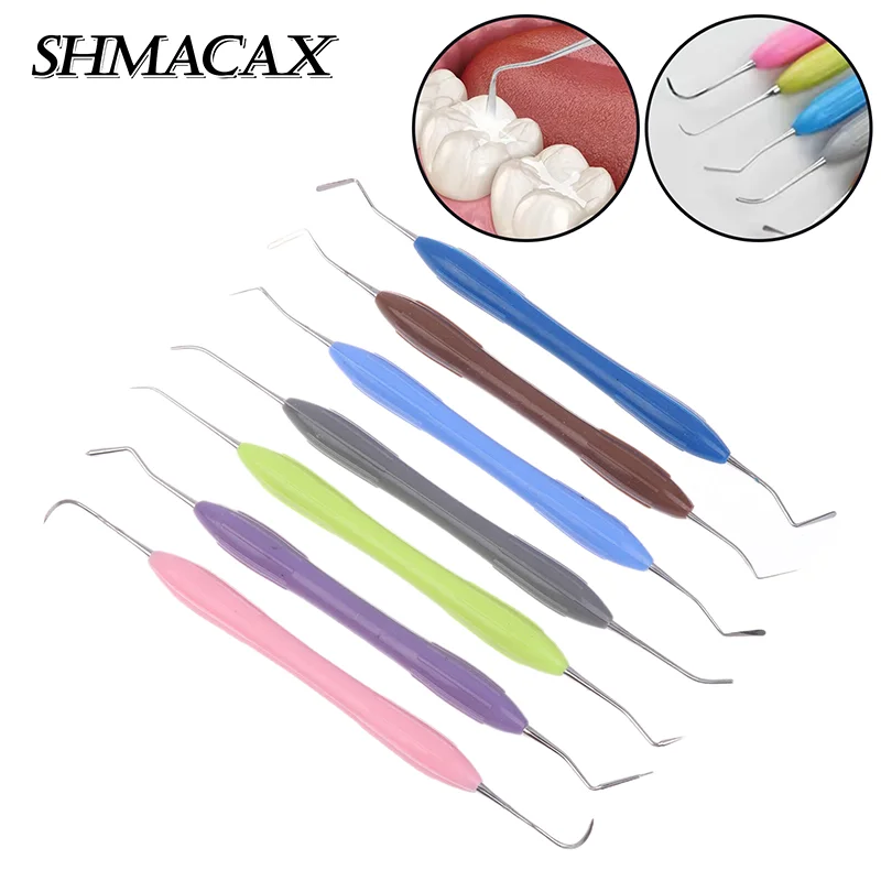 1/7Pcs Dental Double Ended Stainless Steel Resin Filler Set Composite Resin Filling Spatula Silicone Handle Dental