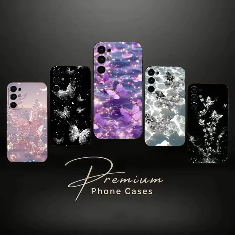 B-Butterfly printed pattern   Phone Case Soft Black Case For Samsung S24,S30,S21,S23,S22,S20,Ultra,S25,Plus