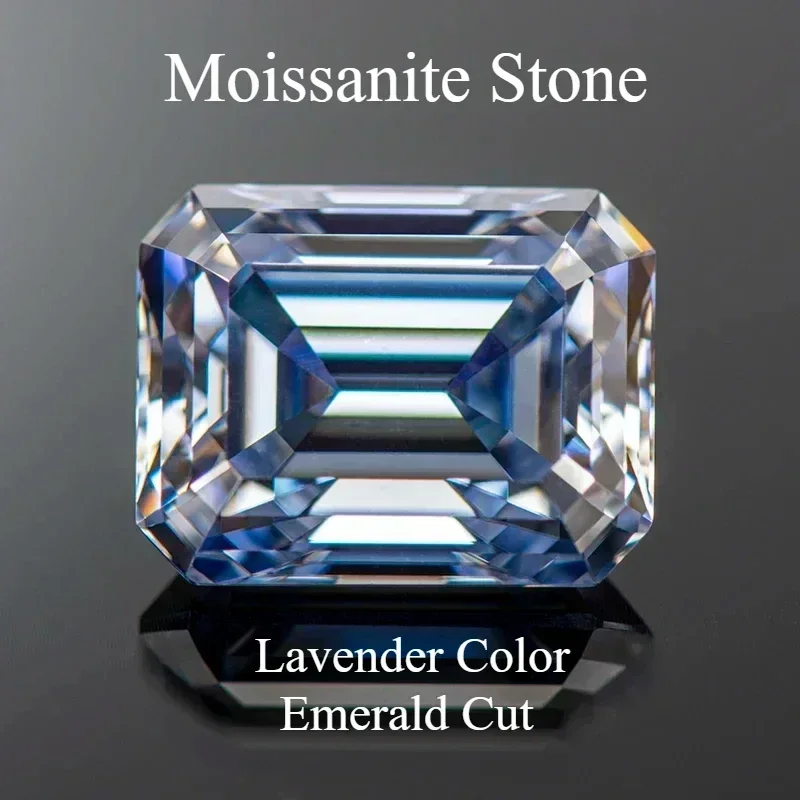 

Wholesale Moissanite Stone Lavender Color Emerald Cut Gemstone Lab Grown Diamond Advanced Jewelry Making Materials With Certifi