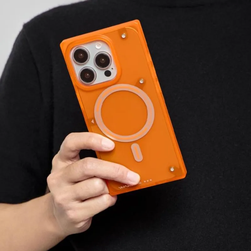 WAKCAS матовый чехол для телефона для iPhone 16/17 серии с магнитной присоской, персонализированный трендовый чехол для телефона, нишевый квадратный защитный чехол