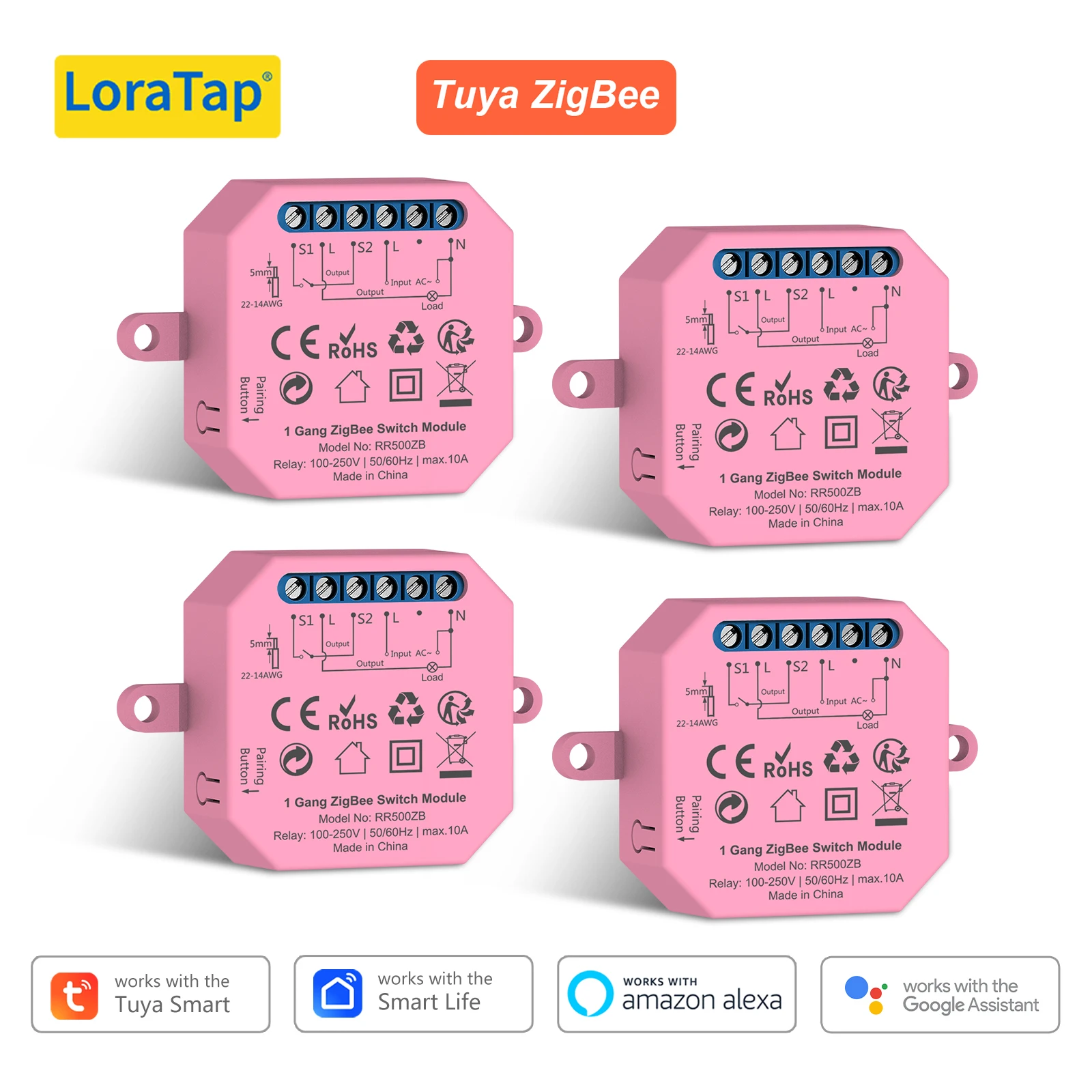LoraTap ZigBee Tuya Smart Life Light Swtich Relay Module Two Way Control Voice Operate via Google Home Alexa