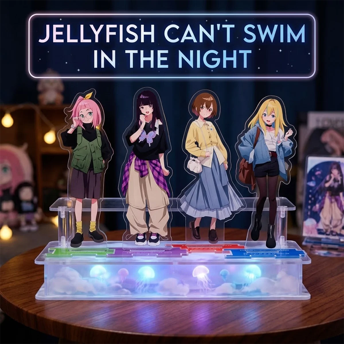 Anime Jellyfish Can't Swim in the Night 15cm Acrylic Stand Set, JCS Gift, Halloween Otaku Desktop Collectible Merch Keychain