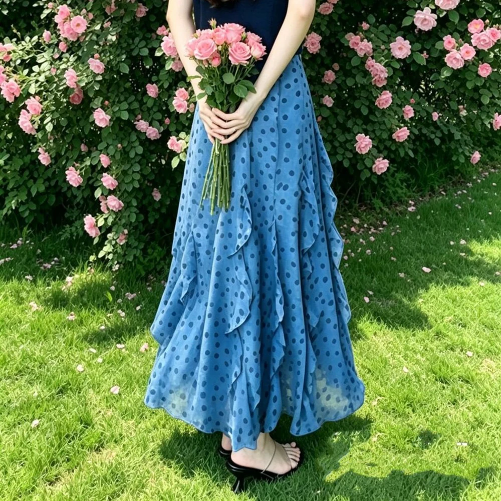 Floral new summer design fashion temperament polka dot thin irregular harajuku skirts for women  Regular Fit
