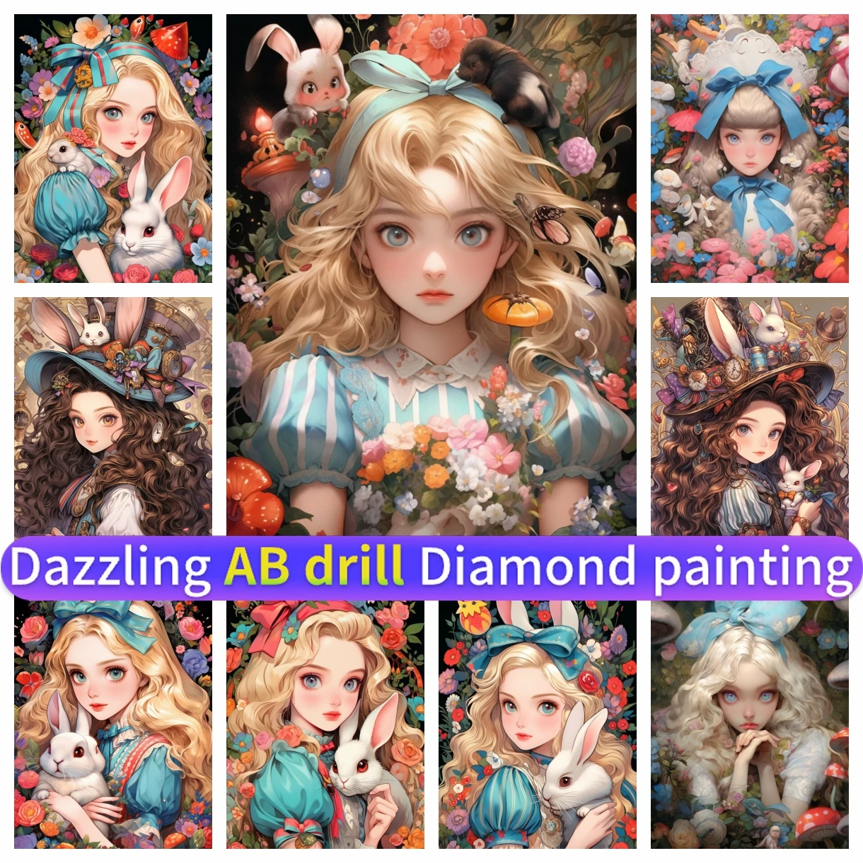 

Alice Girl Portrait AB Diamond Painting Mosaic 5D Art DIY Handmade Embroidery Full Drill Round Square Corss Stitch Kit