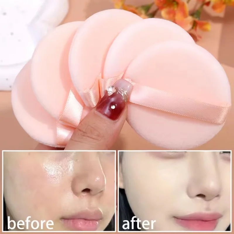 Round Velvet Powder Puff Soft Flocked Cotton Puff for Loose Powder & Setting Makeup Sponge Puff for Foundation Flawless Finish
