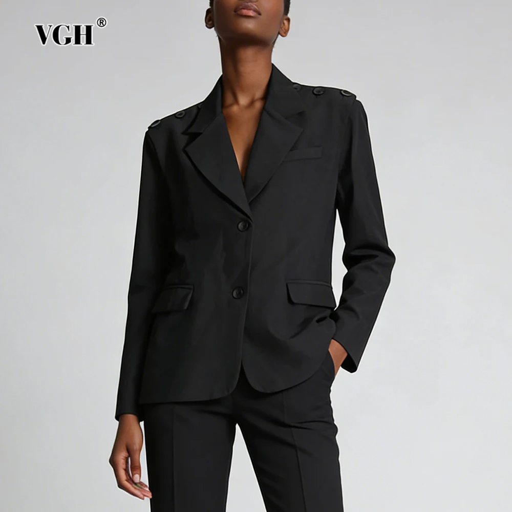 VGH Casual Personality Solid Loose Blazers For Women Lapel Long Sleeve Autumn Design Sense Commute Jacket Female Fashion Style