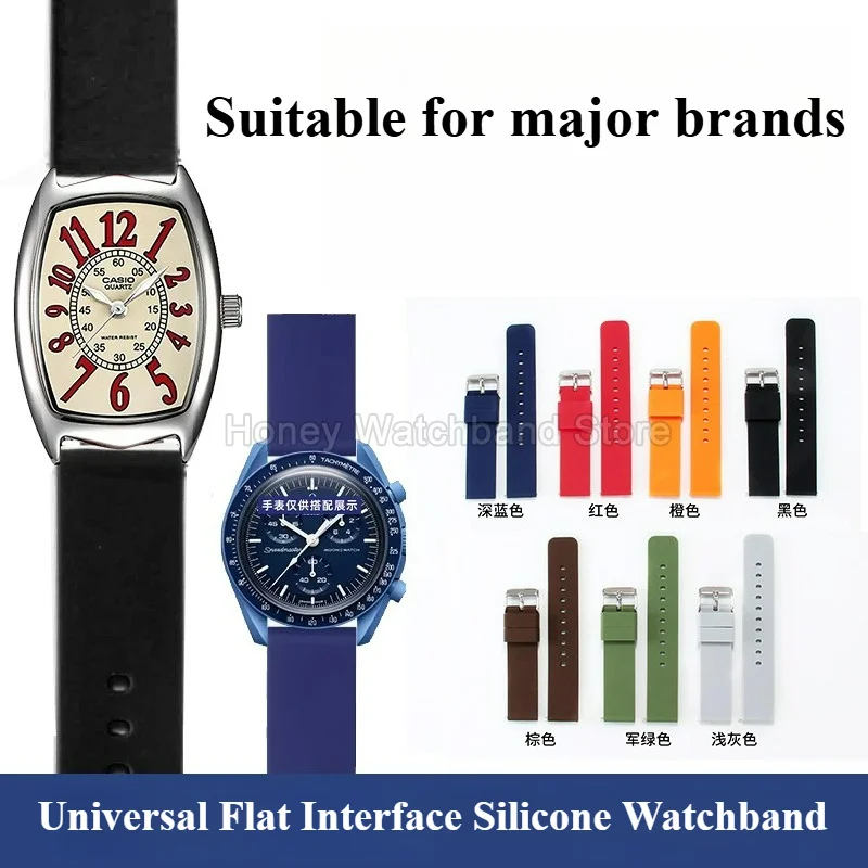 Watch Accessories for Seiko Blancpain Timex Sea‑Gull Citizen Casio Rolex Flat Lug Premium Liquid Silicone Watchband 18 20 22mm