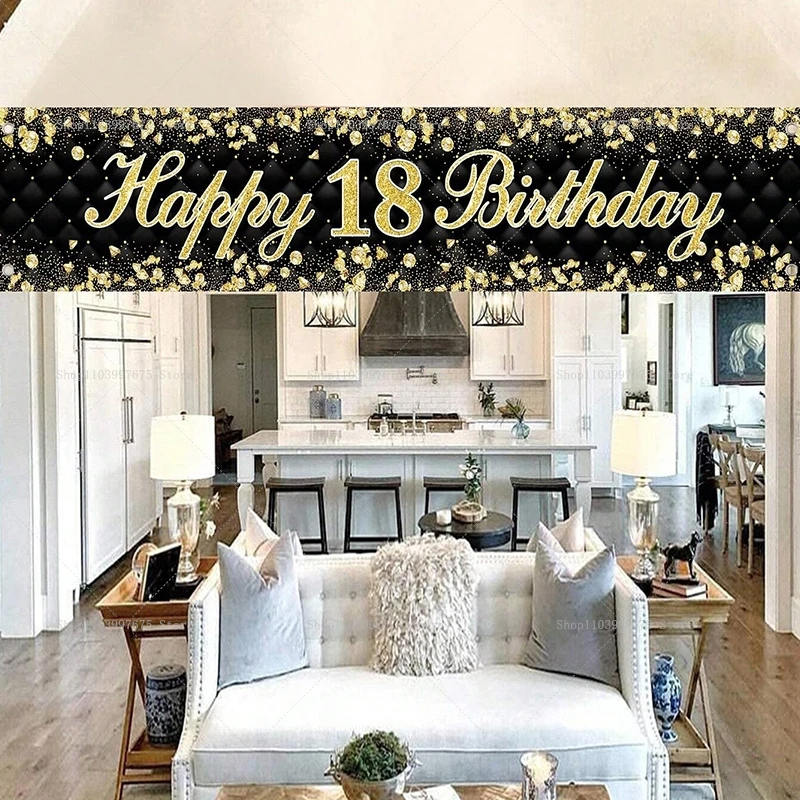 Happy 18th Birthday Banner Decoration 30 40 50 60th Anniversary Celebrations Vinyl Background Yard Sign Outdoor Party Backdrop - view 5
