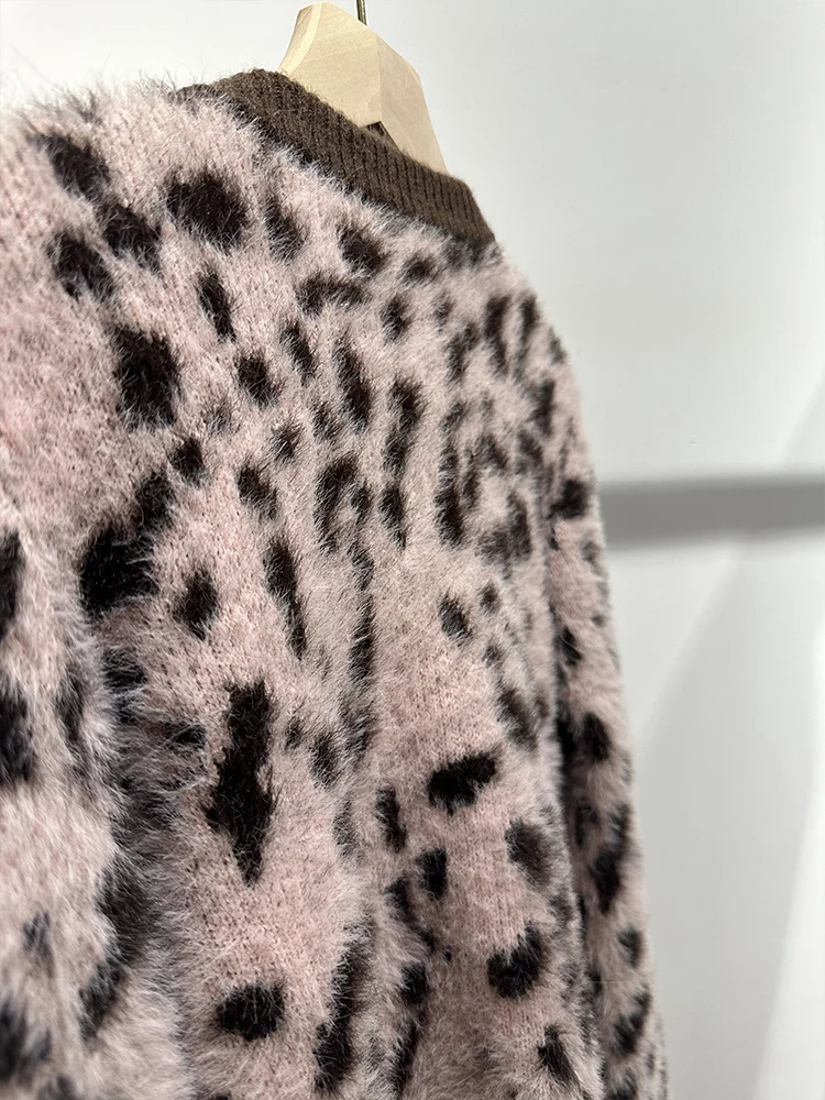 2026 Autumn Women Real Natural Fox Fur Oversized Cardigan Spring Special Design Leopard Print Sweater Wear Outwear - view 5