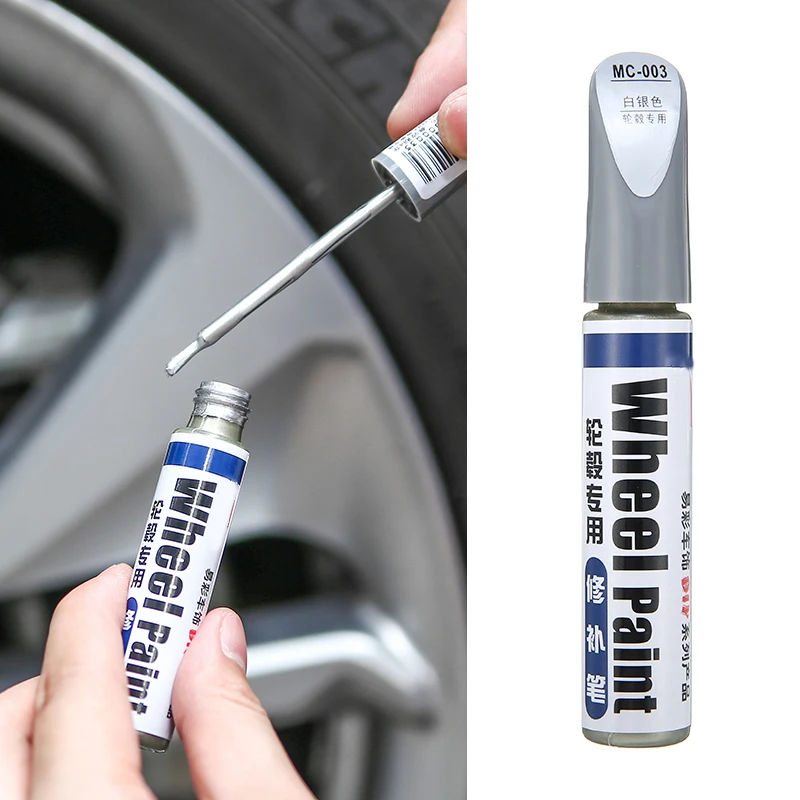 New Arrival 1pc 12ml Silver Alloy Wheel Touch Up Pen Repair Paint Curbing Scratch Maker With Brush