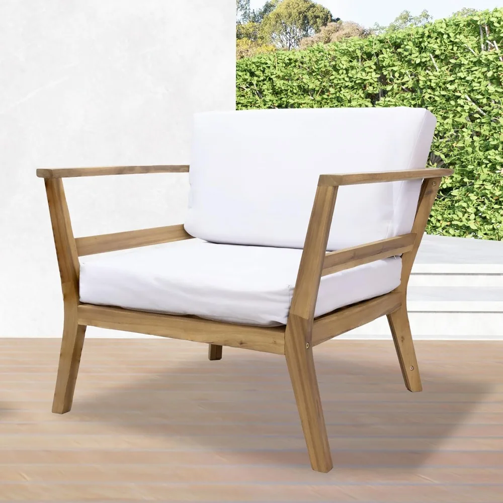 

Outdoor Accent Chair with Arms - Bodie Acacia Wood Club Chair for Patio - Reading Armchair with Cushions for Outside