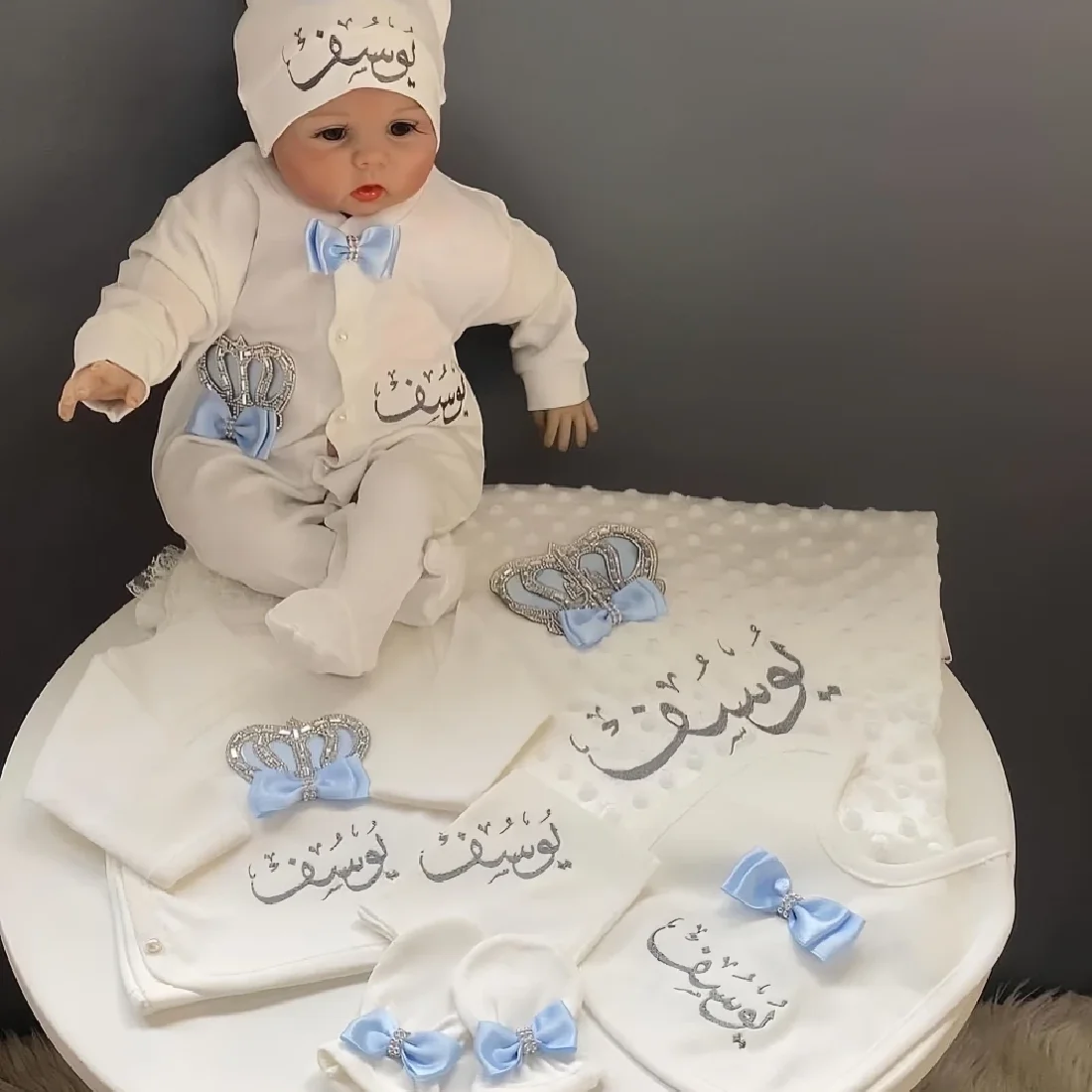 Dollbling 5 قطع الوليد ترحيب المنزل وتتسابق القطن الرضع عش الطفل الفاخرة الفراش شخصية التطريز مجموعة بطانية #5