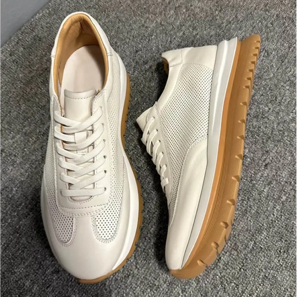 Handcrafted Off-White Perforated Leather Classic Sneaker – Superior Craftsmanship