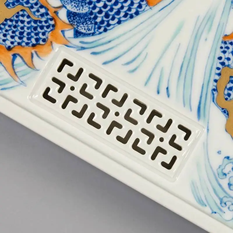 Holy Mountain Jingdezhen Blue White Porcelain With Auspicious Cloud Dragon Patterns, Handmade Ceramic Tea Tray For Both Dry And