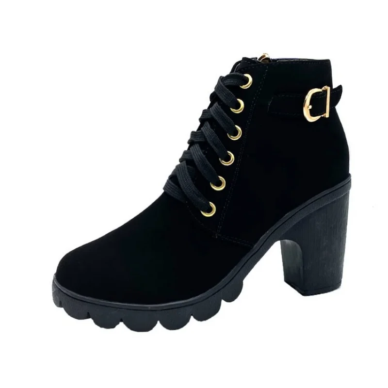 *Modische, heiß begehrte, sexy, elegante Arbeitsstiefel für Damen, Winter, neu, runde Zehenpartie, quadratischer Absatz, bequem, lässig und barfuß tragbar – Detail 3
