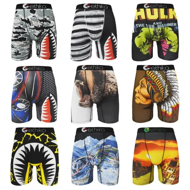 ETHIKA Men's Underwear Fashion Sexy Print Boxer Cueca Man Lingerie Men Panties Boxershorts Boxerbriefs Boxers Briefs Plus Size