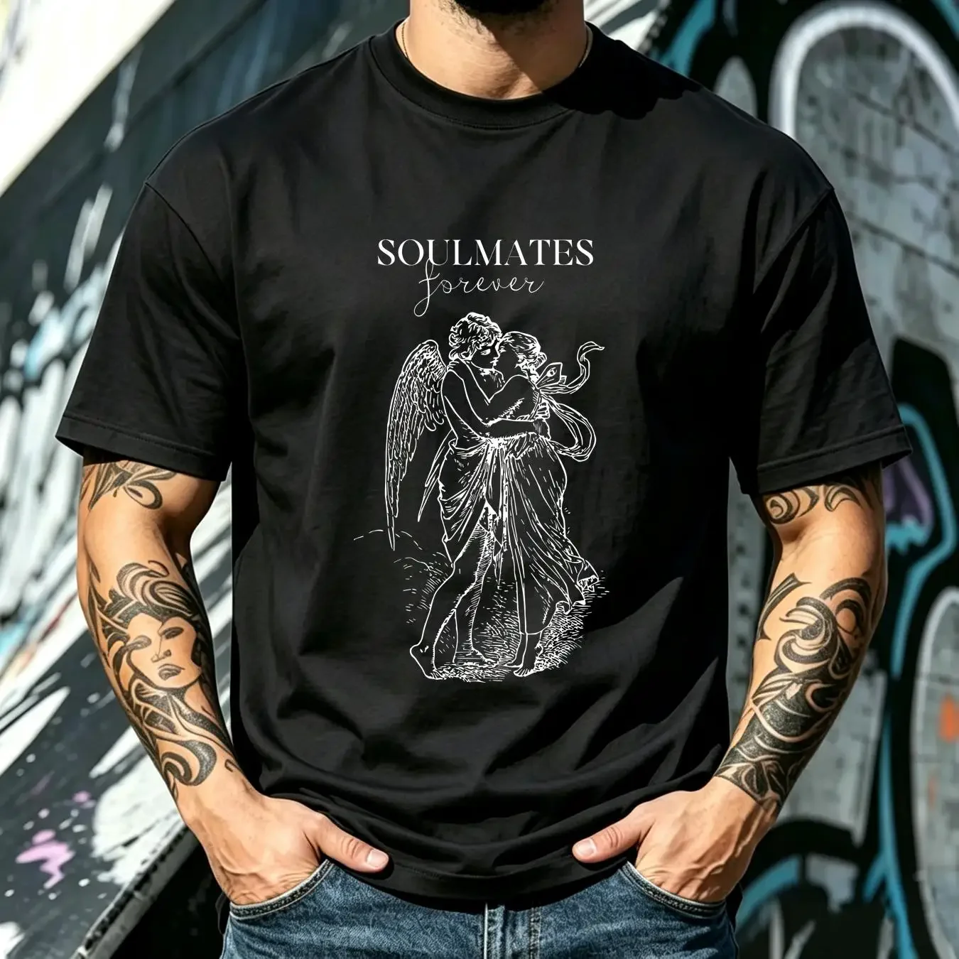 washed T Shirt Psyche and Eros from Greek myhtology soulmates Cupid Cupido Soul Couples long or short sleeves vintage Washed