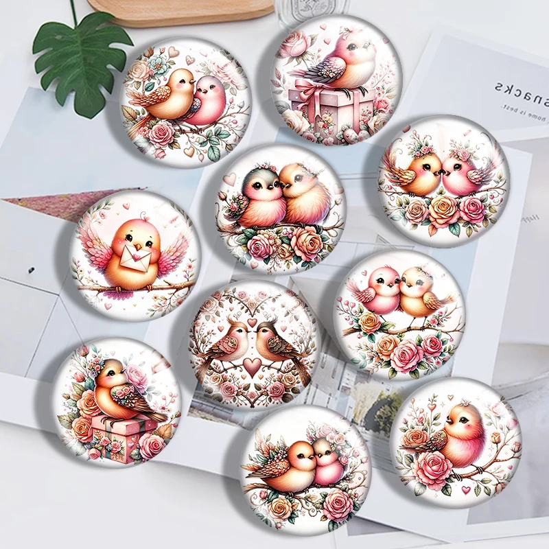 Featuring Love Birds 10pcs 12mm14mm/16mm/18mm/20mm/25mm Round Photo Glass Cabochon Demo Flat Back Making Findings Jewelry
