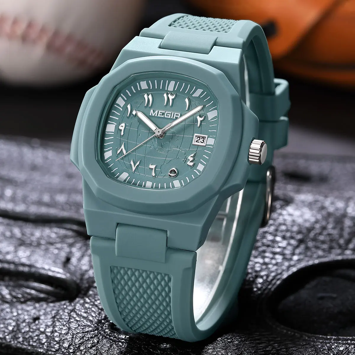 

MEGIR мужские спортивные кварцевые часы с календарем и датой, водонепроницаемые наручные часы для мужчин с силиконовым ремешком, мужские часы Relogio Masculino