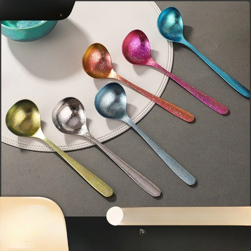 

Титановая ложка для супа радужного цвета, легкая и прочная, для домашнего использования, для вечеринок, для кемпинга, недеформируемая посуда, новинка