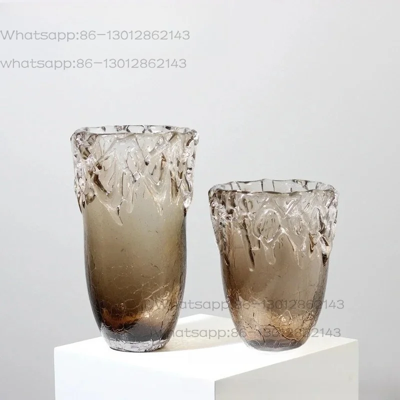 Petal Mouth Broken Ice Bottom Brown Glazed Vase, Model Room Sales Office Entrance Living Room Decoration