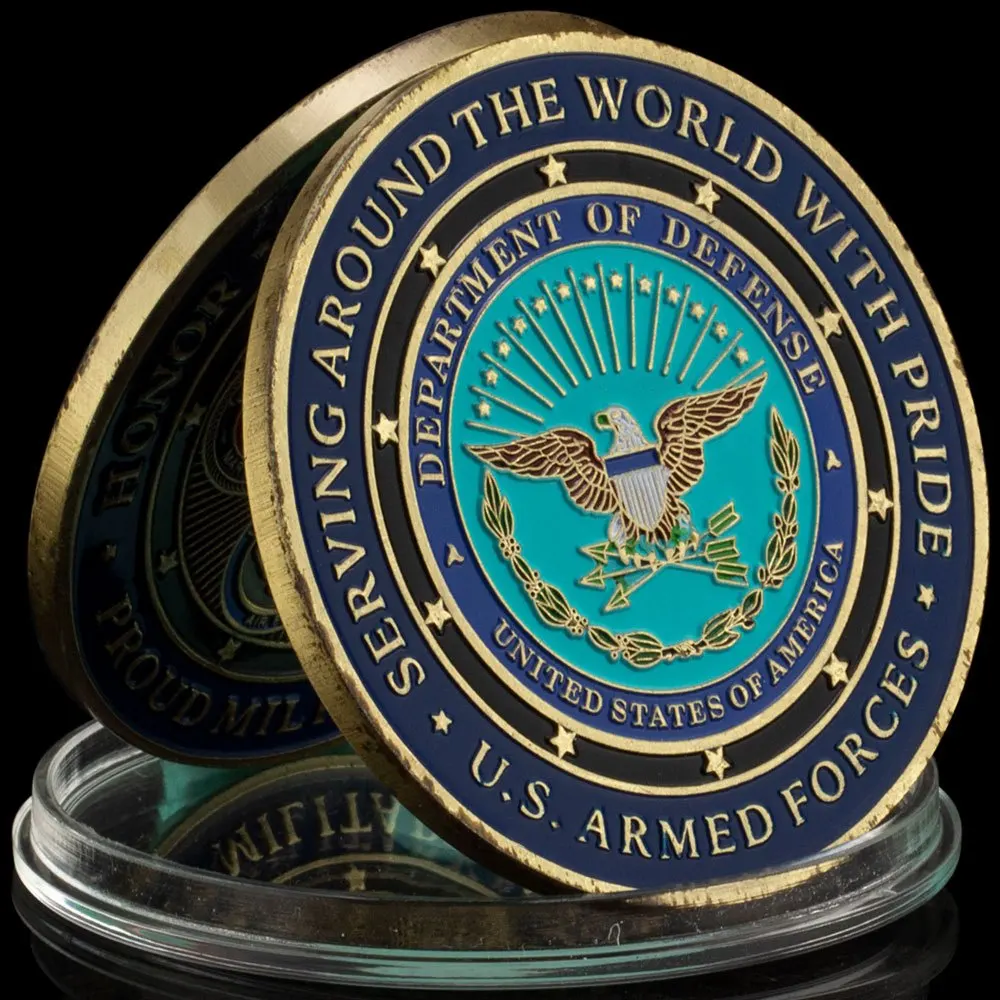 US Armed Forces Souvenir Serving Around The World with Pride Collection Art Commemorative American Proud Gold Plated 50MM Coin