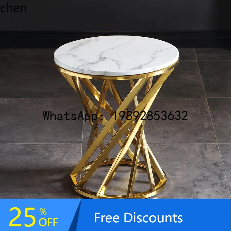 YFY  Factory Direct Sale Fashion Simple Sofa Side Table Gold-Plated Round Table Stainless Steel Marble Phone Table