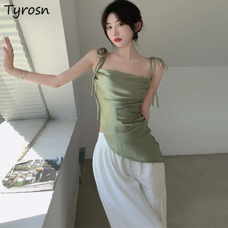 Camisole Women Asymmetrical Design Sexy Korean Style Female Trendy Casual Daily Summer Clothes Streetwear Ins Slim Cozy Solid