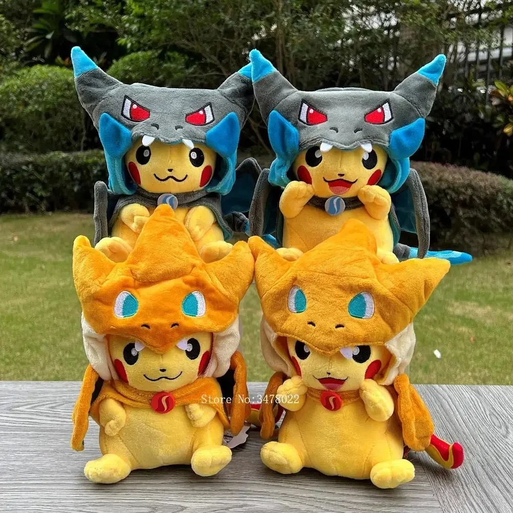 

2025 Styles Cosplay Pokemon Plush Mega Shiny Charizard XY Pikachu Cloak Stuffed Toy Cartoon Soft Doll