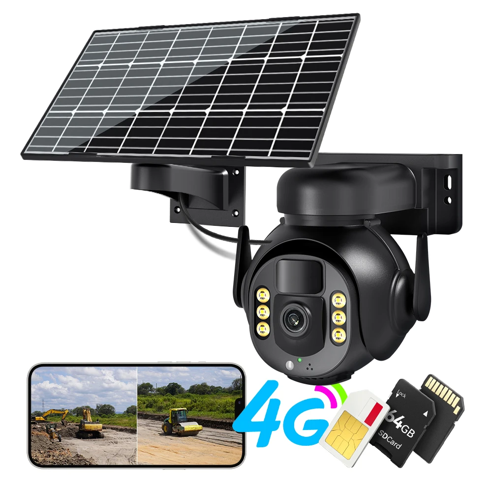 8MP 4K Solar Powered 4G SIM Card Camera HD Outdoor 5X Zoom Pan Tilt Camera AI Automatic Tracking With Solar Panel Battery Safety