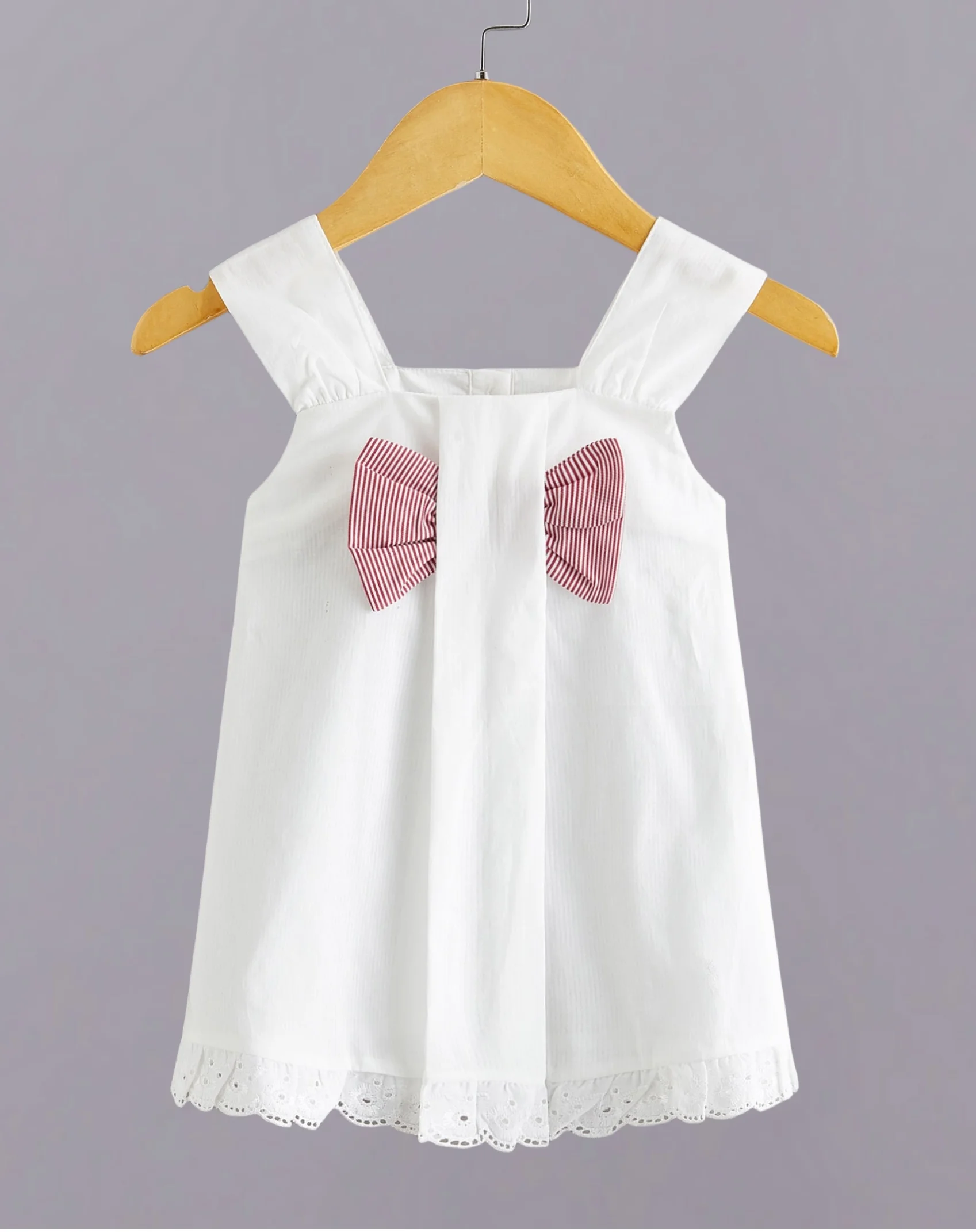 Girls' halter top Summer red striped bow Breathable comfortable single-breasted embroidery unique niche casual loose shirt