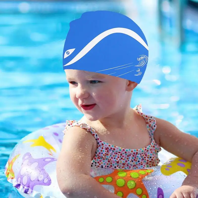 Cappello da piscina per bambini con delfino Cappello per bambini in silicone impermeabile con delfino del fumetto per accessori per piscina antiscivolo elastico morbido per