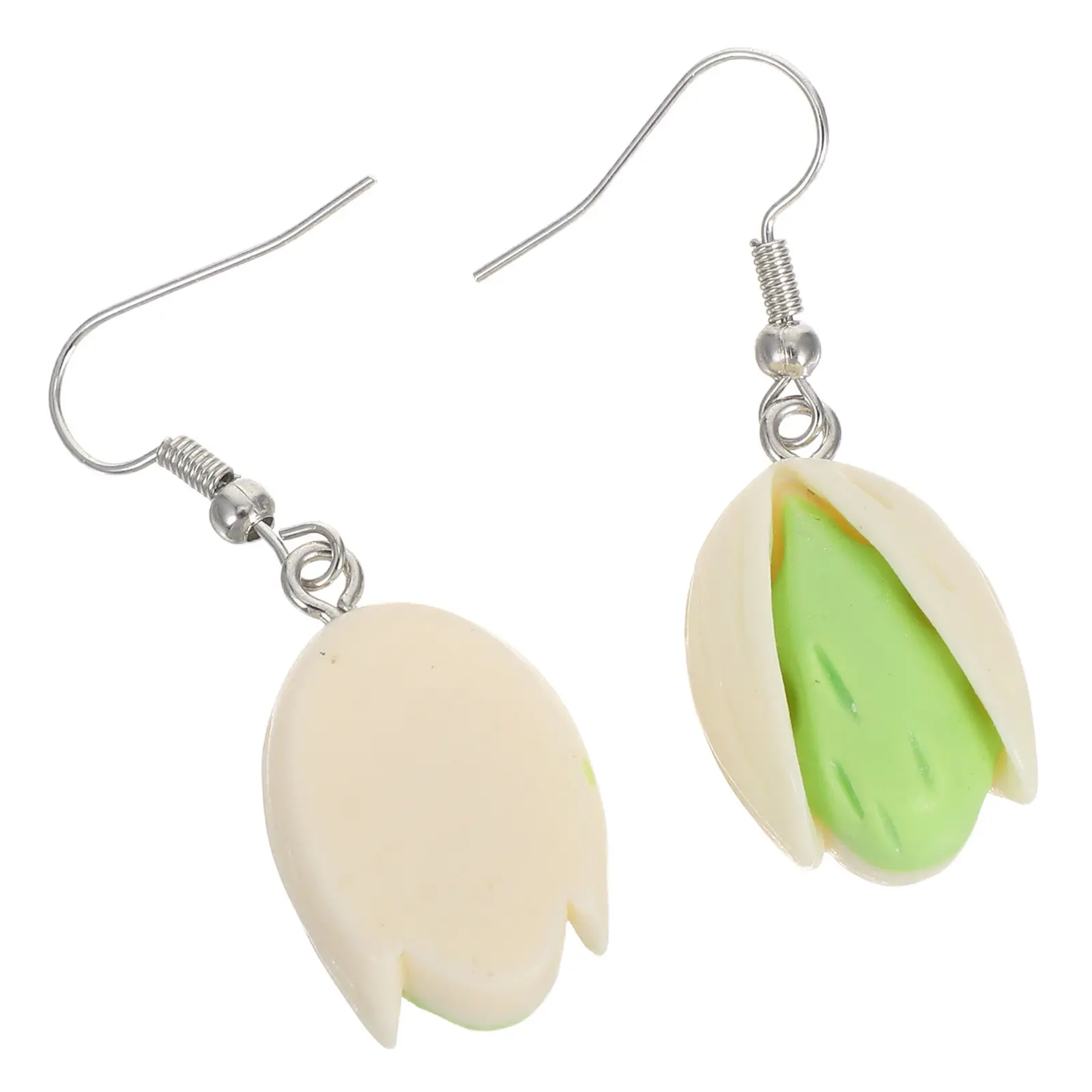 2Pcs Funny Pistachio Resin Earrings Green Nut-Shaped Dangle Drop Jewelry Unique Fashion Accessory for Women Casual Themed Events