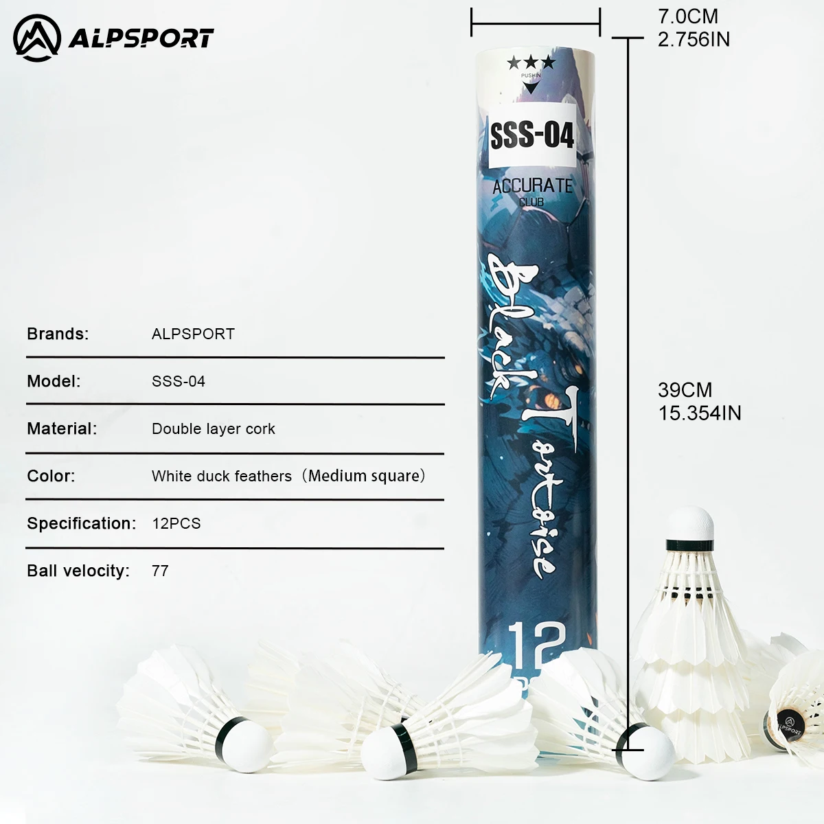 ALP SSS-04 12PCS/1 tube White duck feather Badminton Designed for sports training. Recreational training