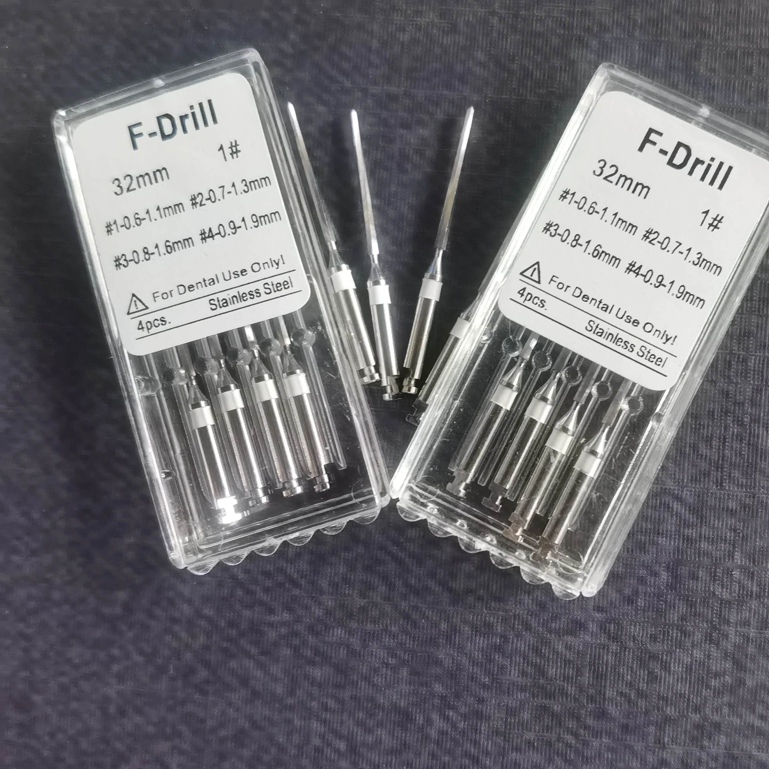 1box 4pcs/Box F Drill Dental Fiber Post Drills Root Canal  Reamers Endodontic 32mm 1-4# Engine Files Refills Stainless Steel