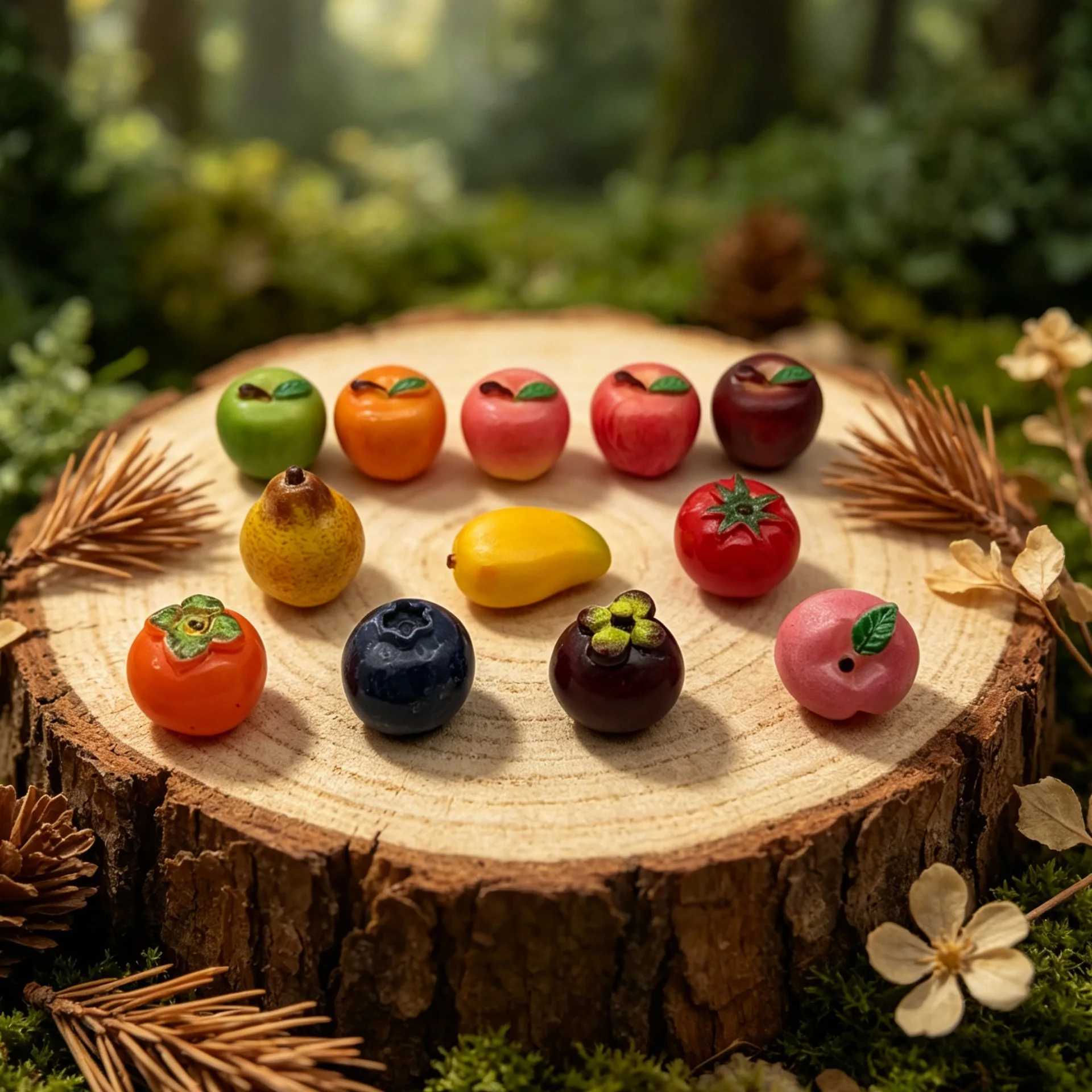 100pcs Kawaii Simulation 3D Fruit Blueberry Mangosteen Apple Pear DIY for Hairpin Keychain Earrings Dollhouse Accessories