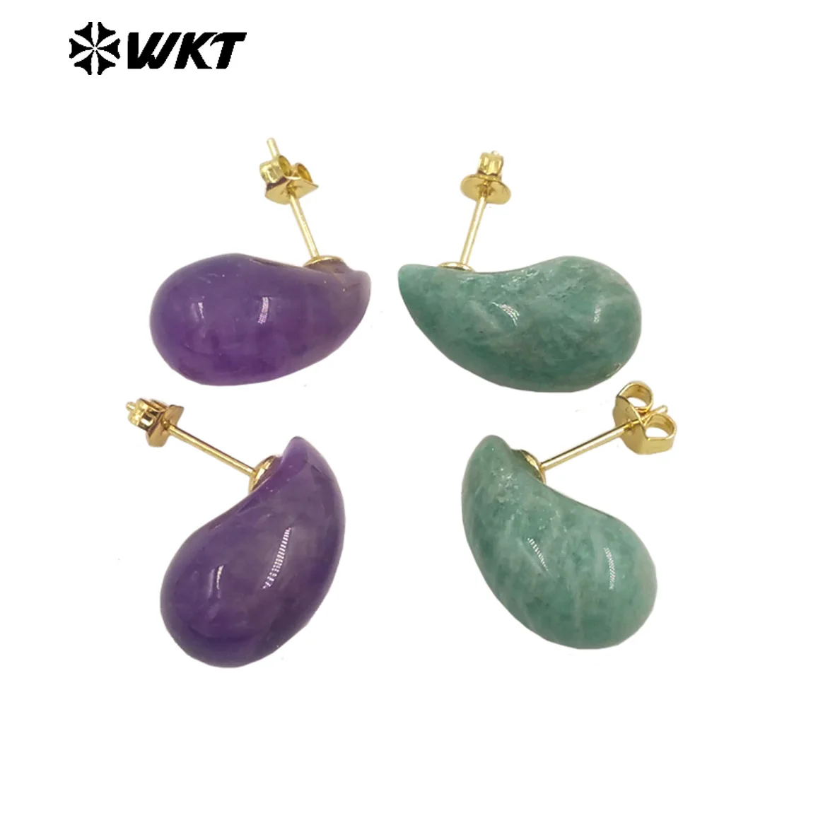 WKT-E779 Hot Selling Fashion Gemstone Ellipsoid Shape Earring With Real Gold Plated  For Friends Special Jewelry Decoration