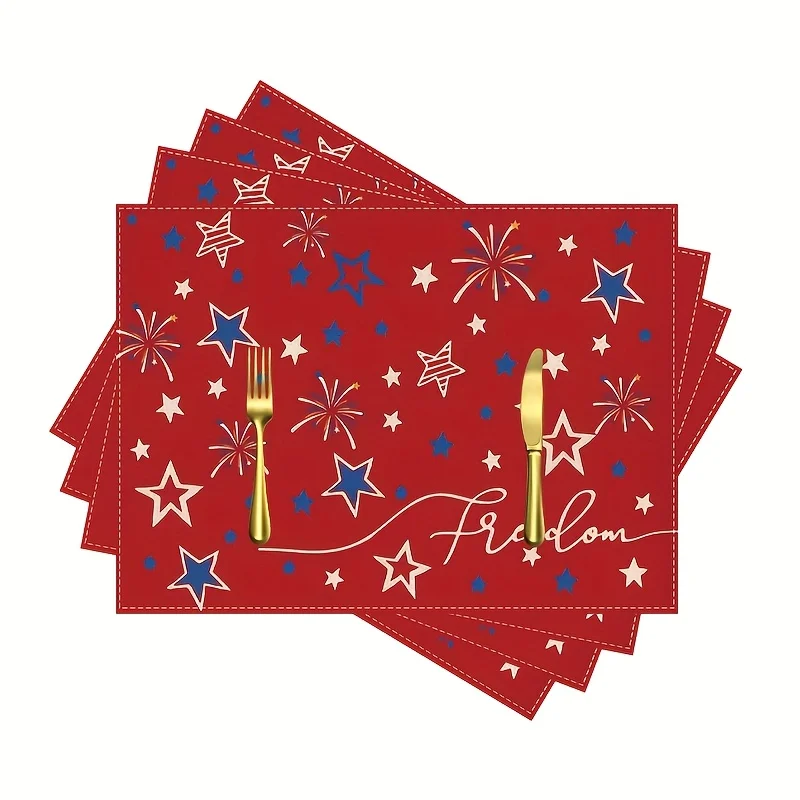 4pcs Patriotic Freedom Stars Placemats, Festive Table Decor for Holiday Dinners & Parties, 2D Flat