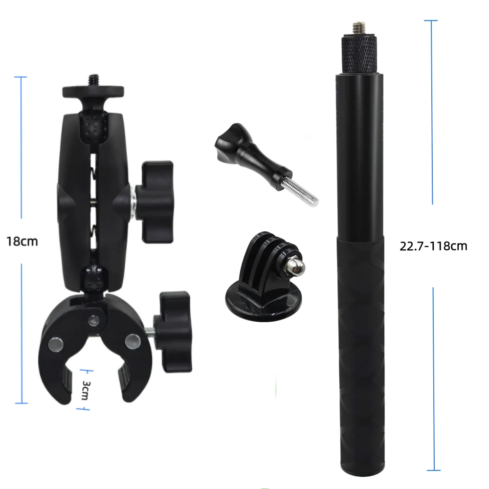 Motorfietsbevestiging Verlengstok Selfie Stick Dubbelzijdige Superklem Clip voor Insta360 X2 X3 X4 X5 Monopod Stuur Action Camera