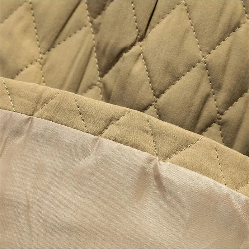 Women Fashion Down Cotton Skirt 2025 Spring Autumn Winter New Khaki Plaid A-line Skirt High Waist Thick Short Midi Skirt Female