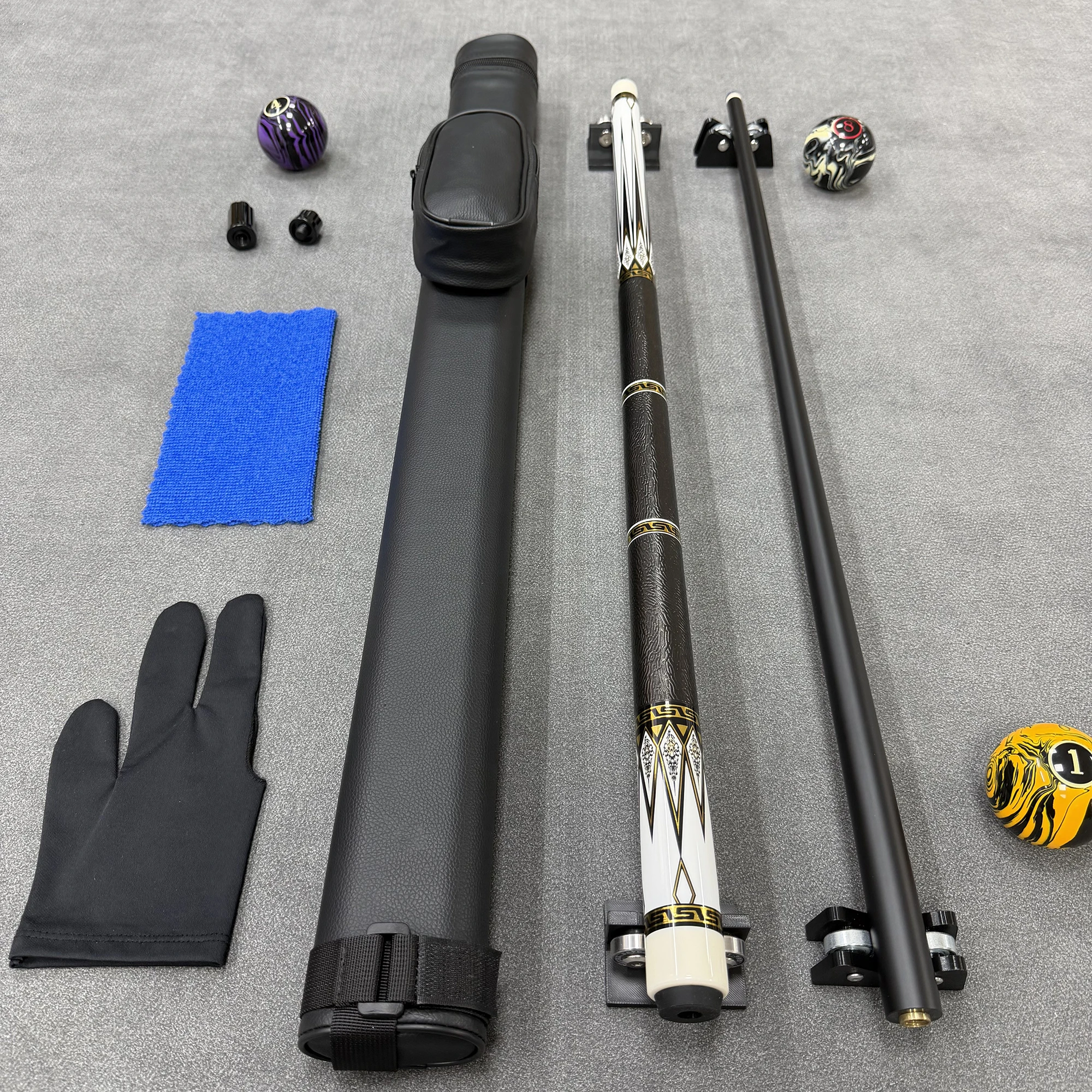 High-end inlaid professional billiard stick, free protection box and accessories, head 13mm, stick length 148CM, 19oz