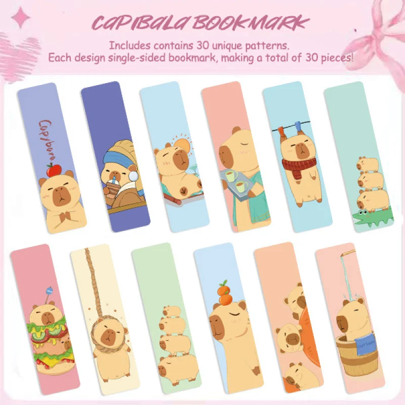 CC 30pcs Kapibara Bookmark Cartoon Cute Reading Mark Office Supplies Creative Card