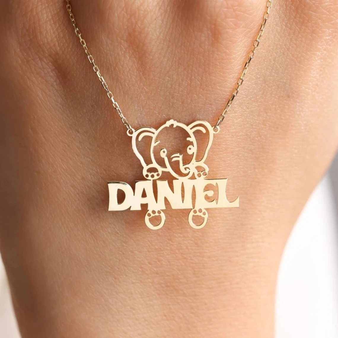 Custom Baby Elephant Name Necklace Women Children Jewelry Stainless Steel Personalized Gold Color Cute Elephant Necklace Kids