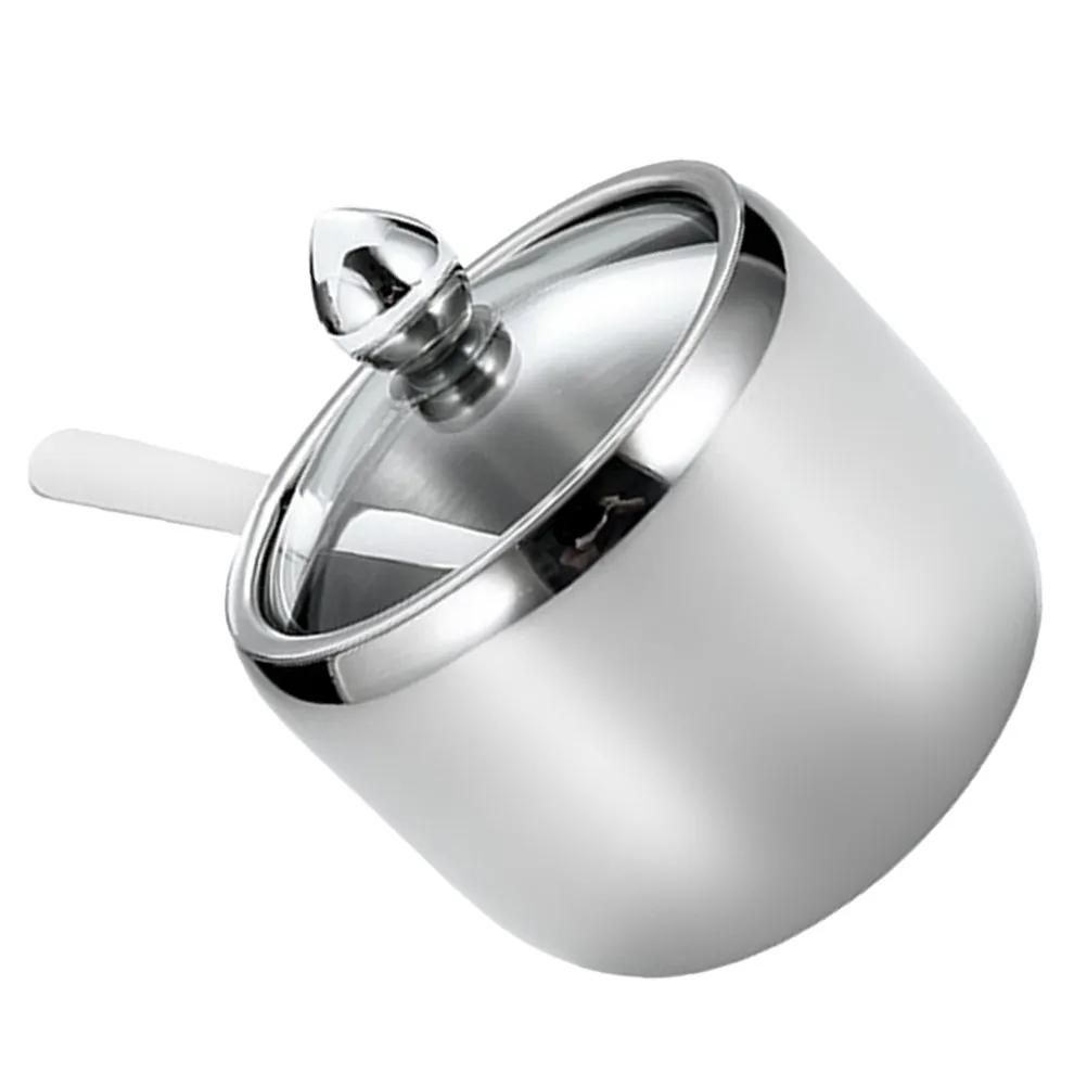 

Банка для специй из нержавеющей стали с ложкой, прозрачная крышка, контейнер для приправ, органайзер для сохранения свежести, коробка для приправ, сахарница