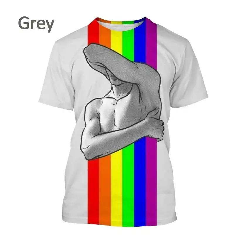 Nowy tęczowy T-Shirt z okrągłym dekoltem w 3d z nadrukiem 3d na lato stylowe topy modne ubrania Unisex