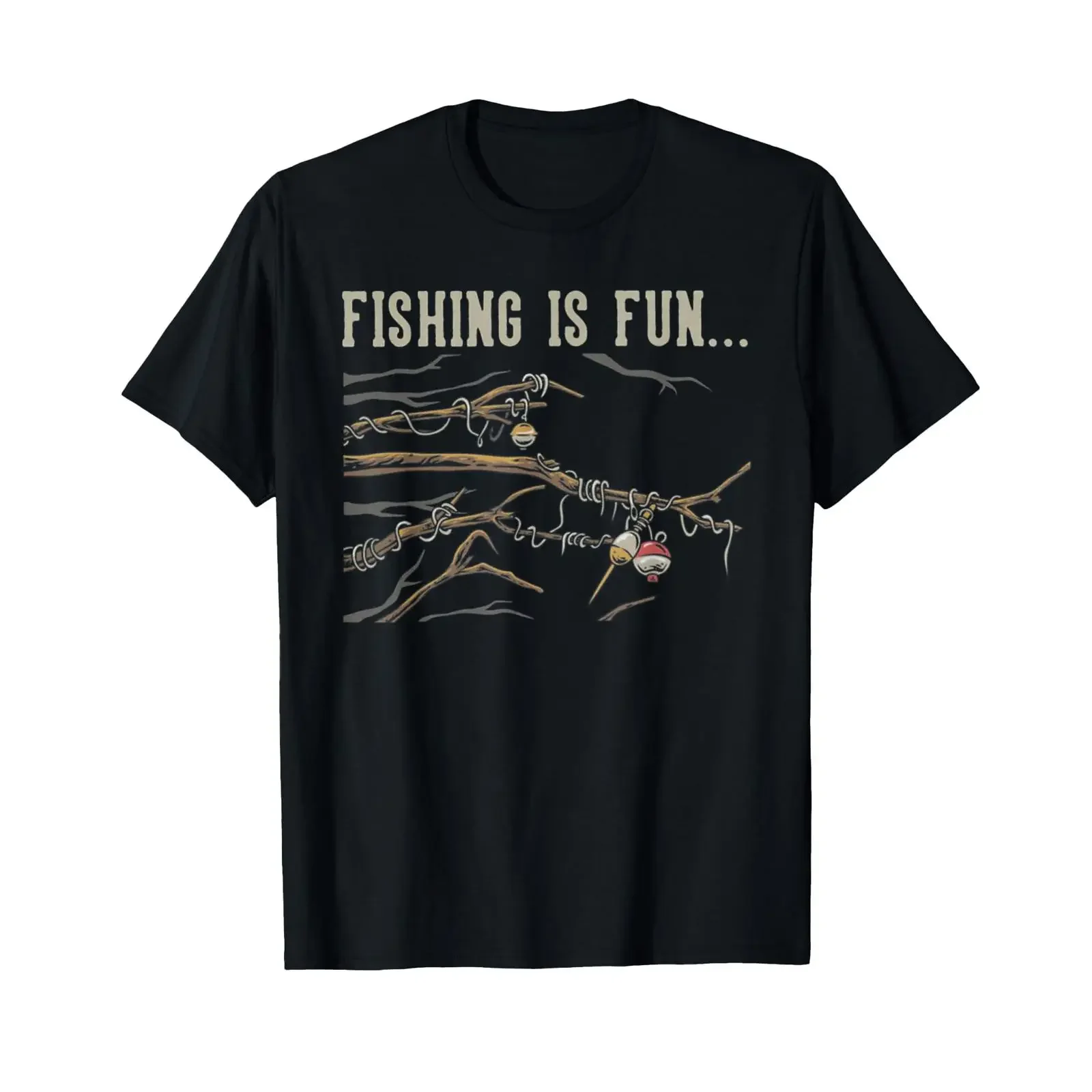 FISHING IS FUN Bobbers Stuck In Tree T Shirt vintage Washed Unisex fashion Comfortable graphic Casual homme