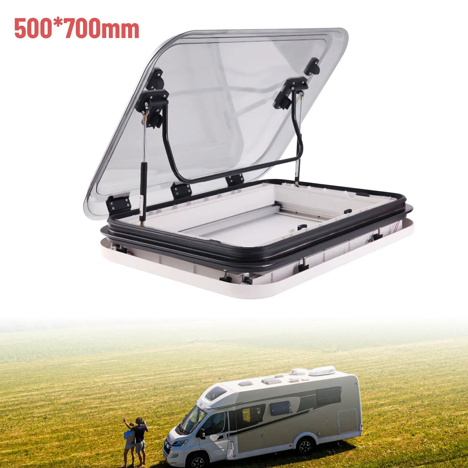 RV Caravan Motorhome LED Skylight, RV Window Hatch with LED Light Top Roof Vent with Sunshade - 27.6x19.7 Inch Hole Size