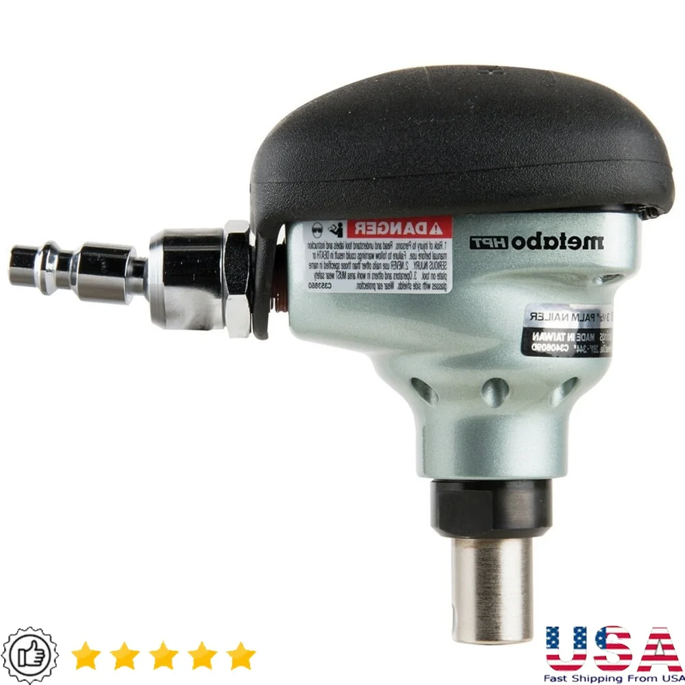 

Pneumatic Palm Nailer Pro 360 Degree Swivel Magnetic Nose Lightweight 2-1/2 to 3-1/2 Inch Fastener Ideal Confined Spaces