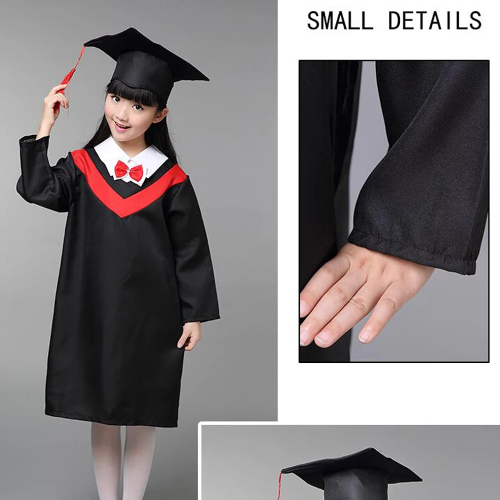 

1 set Kids Graduation Gown Cap Comfortable Wear Easy Wash Durable Reusable Children Sets School Uniforms Bachelor Cloak